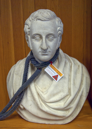 The bust found in the Neumann Library, by Bertil Thorvaldsen, was “bombed” in style