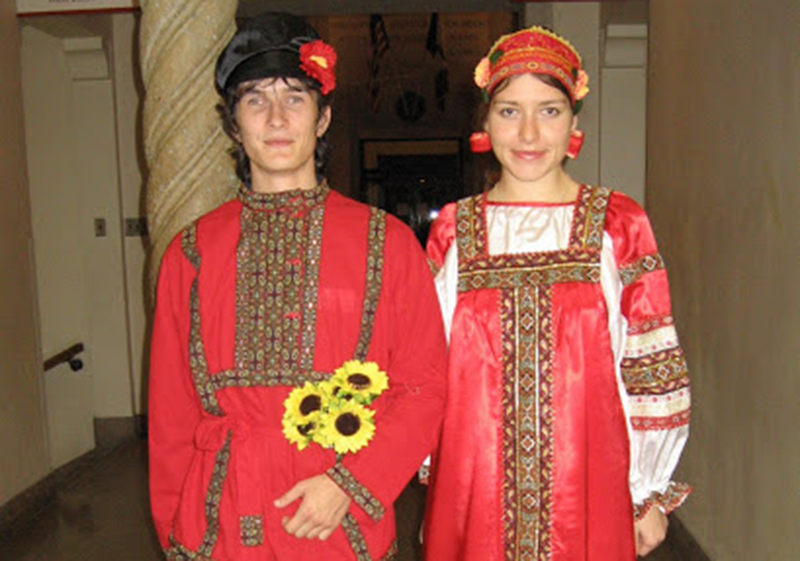 Anton Dubrovskiy and his wife Nataliya in formal Russian attire. Photo courtesy of Anton Dibrovskiy.