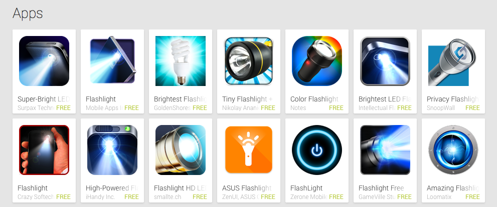 Screenshot of the flashlight apps in the Google Play Store
