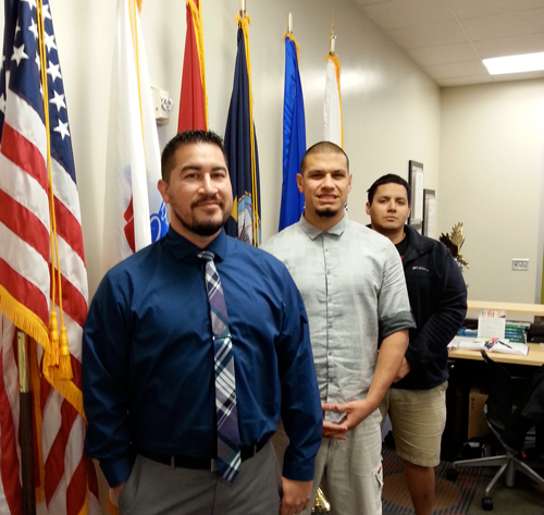 PHOTO: UHCL students standing left to right: Iraq/Afghanistan veteran Jay Hernandez (Army), Iraq veteran Mike Medina (Marines), and Afghanistan veteran Chris Ramirez (Marines).