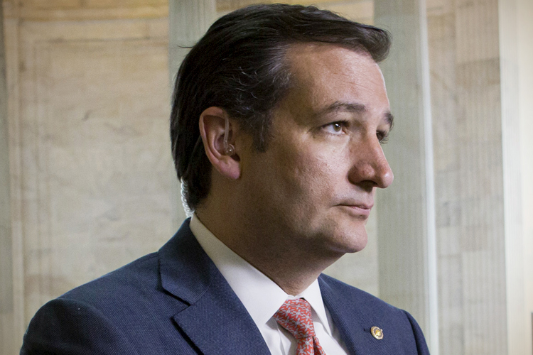 Sen. Ted Cruz, R-Texas, stands for a TV news interview on Capitol Hill in Washington, Monday, May 6, 2013.