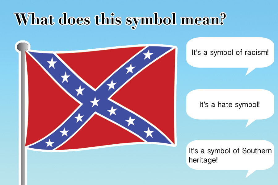 The Confederate flag is contraversial symbol. Some people think it's a racist or hate symbol. Others think it's a symbol of Southern heritage. What does the flag really mean? Editorial cartoon created by The Signal Managing Editor Trish Zalesak.
