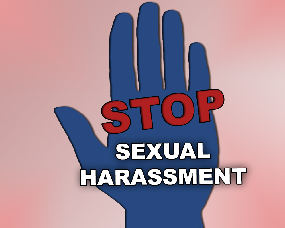 Graphic: Stop Sexual Harassment - A new law requires students to review a sexual harassment video. Graphic created by The Signal reporter Rebeccah Zuazua.