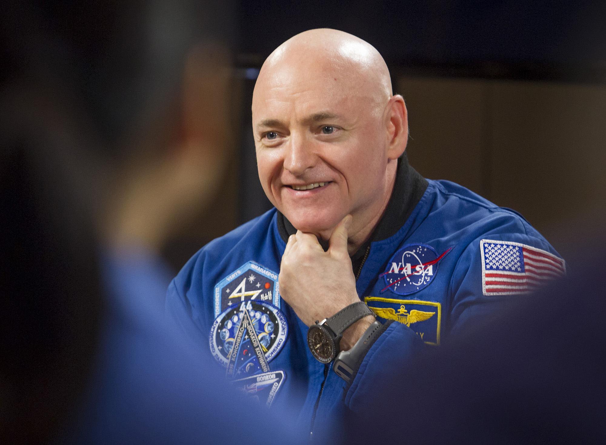 NASA astronaut Scott Kelly speaks during a press conference March 4 at Johnson Space Center in Houston. He recently returned to Earth after 340 days in space. Photo courtesy of Stuart Villanueva, Galveston County Daily News.