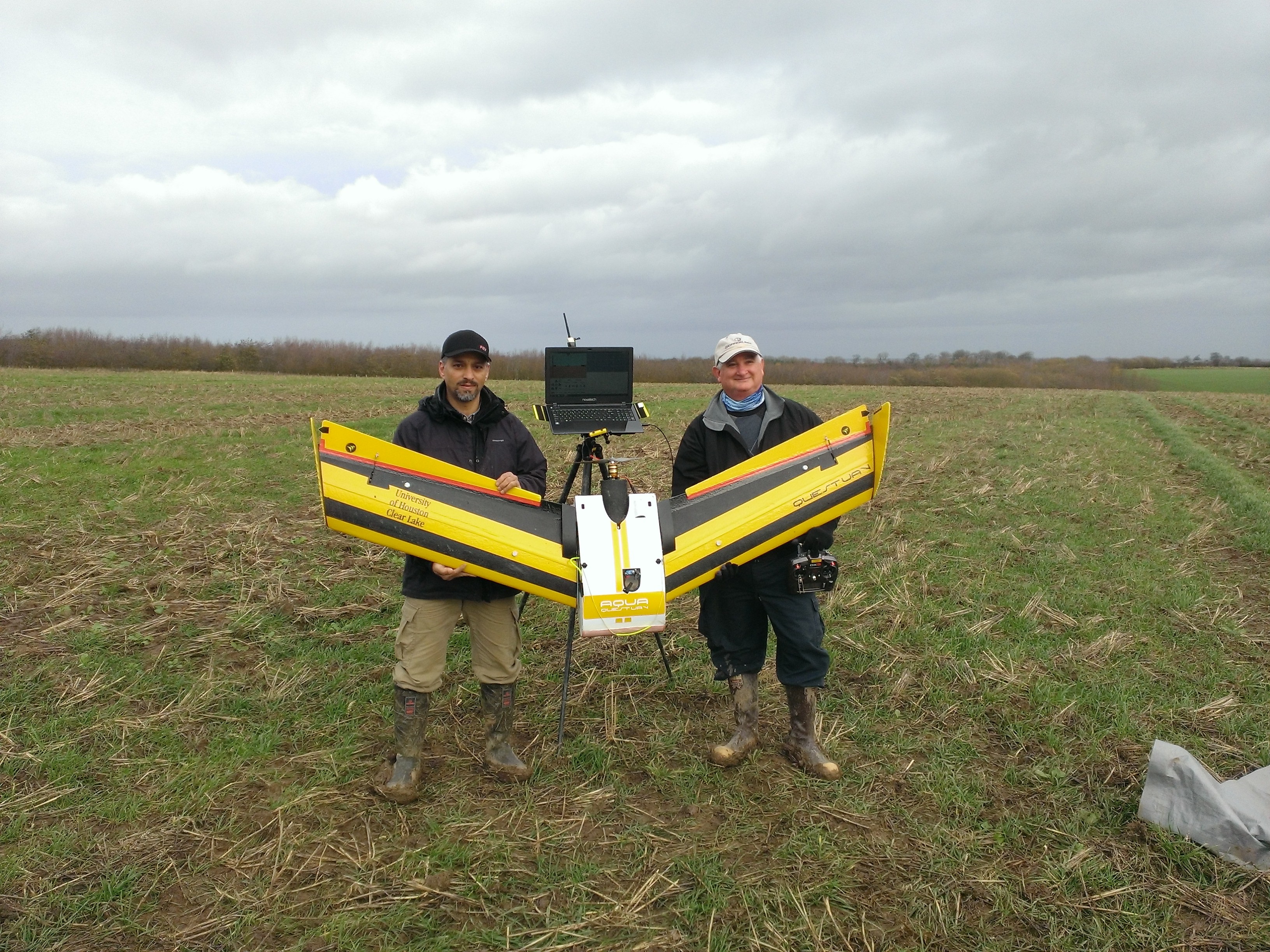 Senior research scientist Mustafa Mokrech and Research associate James Yokley with drone HAWK1. Photo courtesy of The Environmental Institute of Houston.