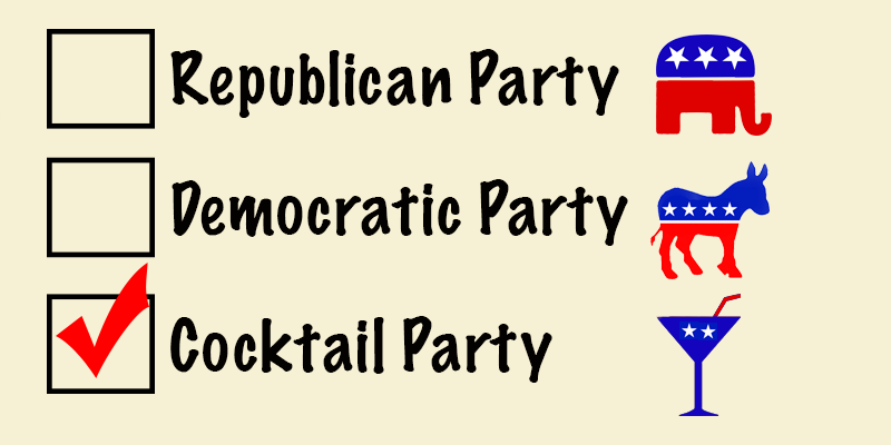 Graphic: Ballot with republican party, democratic party and cocktail party selections with cocktail party selected.