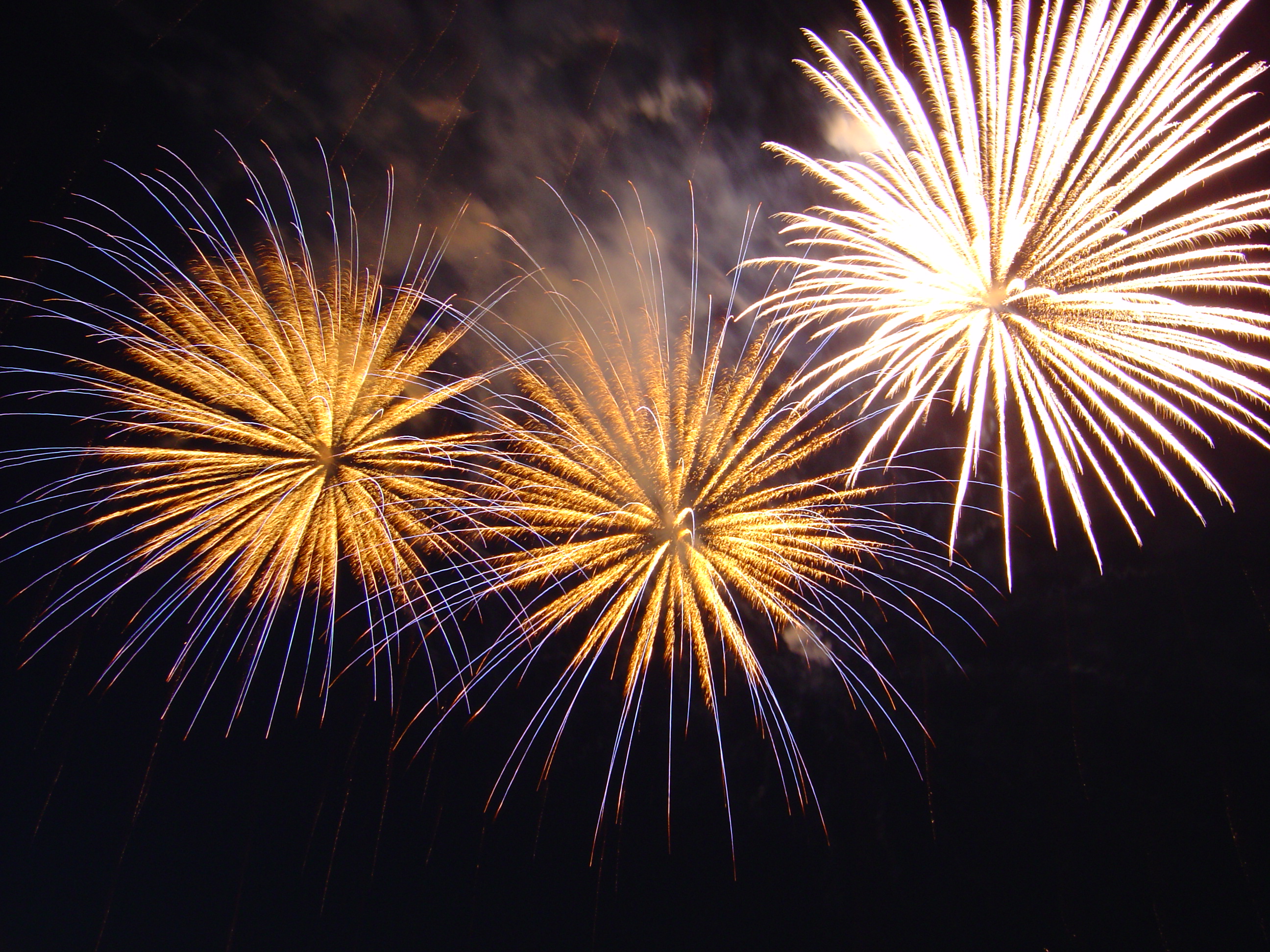 An image of three firework blasts over the night sky for New Year's. Photo courtesy of Creative Commons