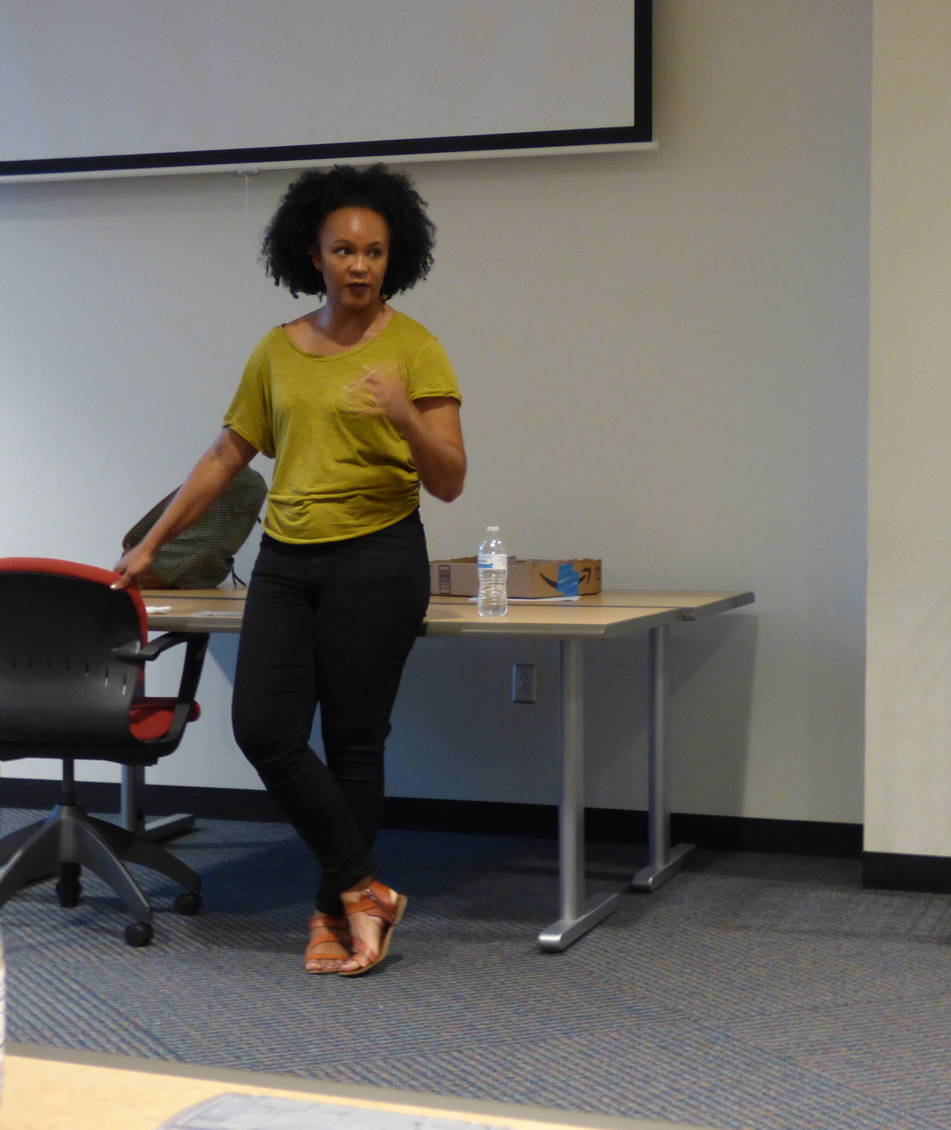 Andrea Baldwin, lecturer in the communication program, speaking at The Black Experience: An Open Conversation. Photo by The Signal Reporter Crystal Sauceda.