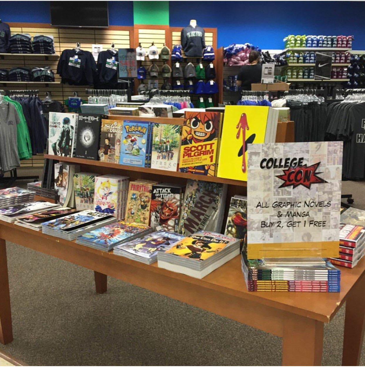 Photo: Display of graphic novels at UHCL Bookstore. Photo courtesy of UHCL Bookstore.