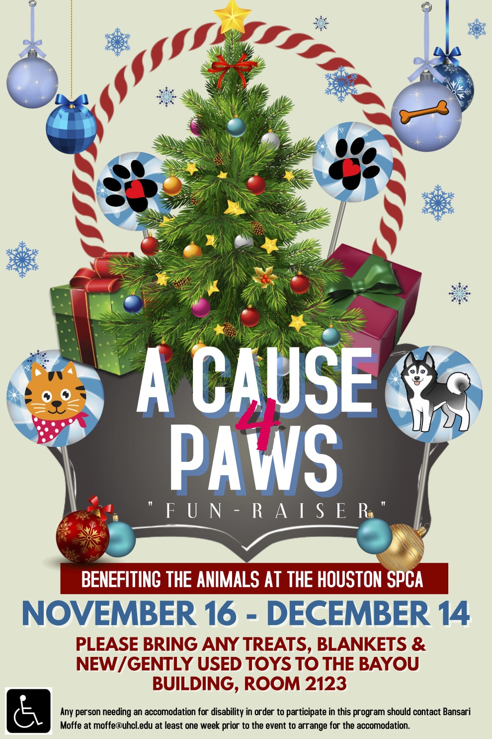 Flyer with information about "A Cause for Paws." Graphic courtesy of Bansari Moffe.