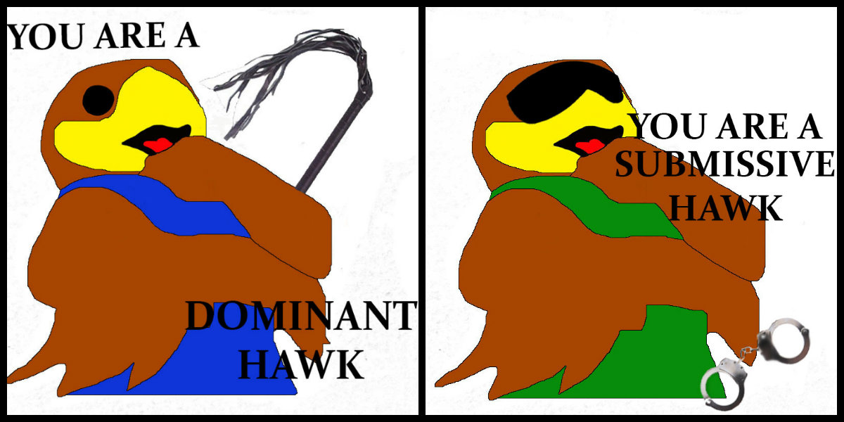 GRAPHIC: "Are You A Dominant or Submissive Hawk?" quiz result images. Graphic by The Signal reporter, Emily Juhasz.