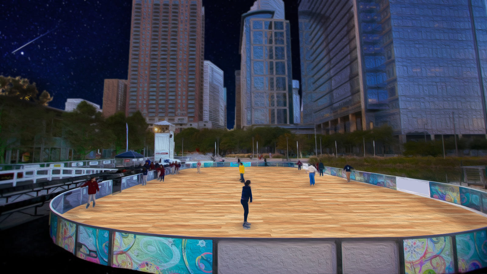 Photo edit of what Discovery Green's Roller Rink may look like. Graphic by UHCL Signal's staff member Hunter Christian.