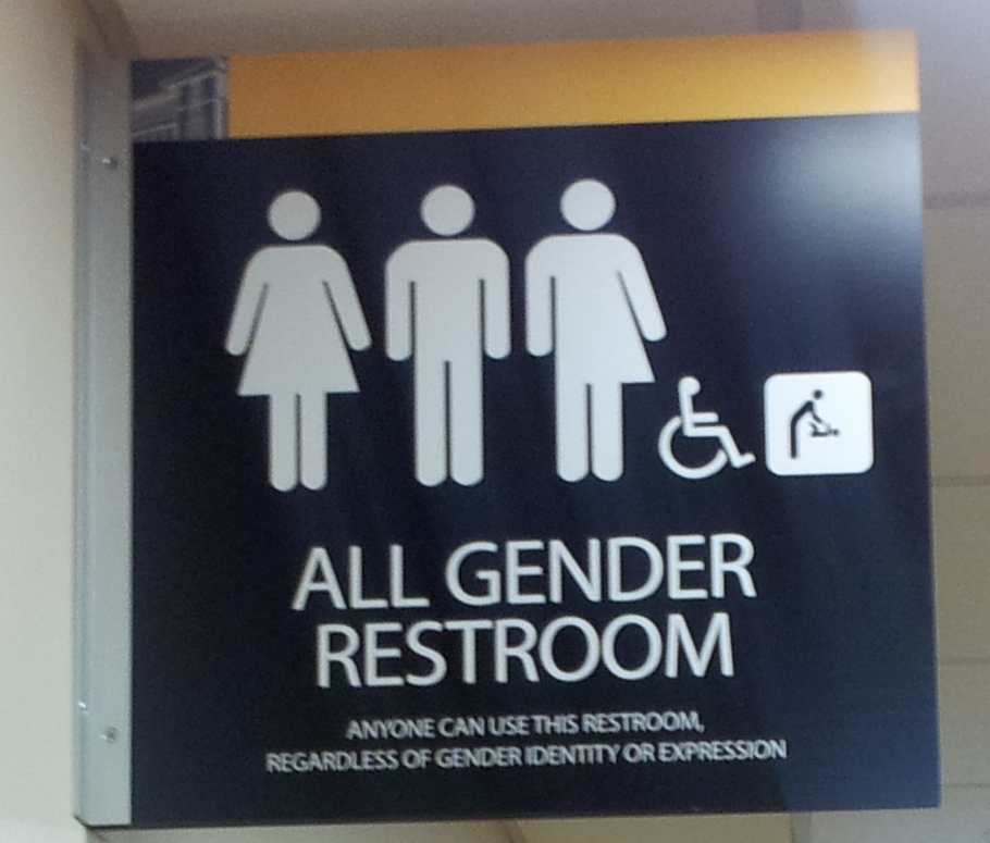 All gender restroom sign. Photo courtesy of Wikimedia Commons.