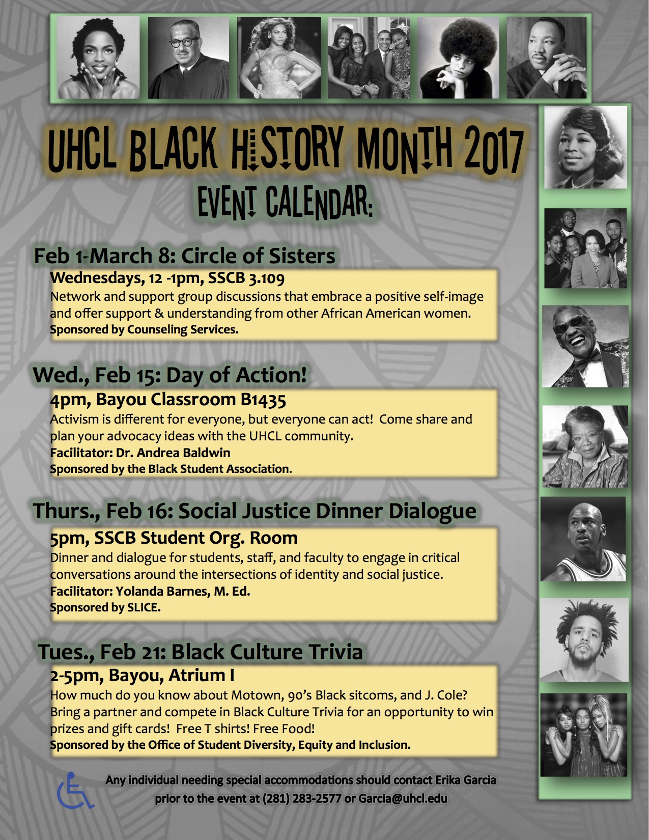 Black History Month calendar of events flyer. Photo courtesy of the Office of Student Diversity, Equity and Inclusion.