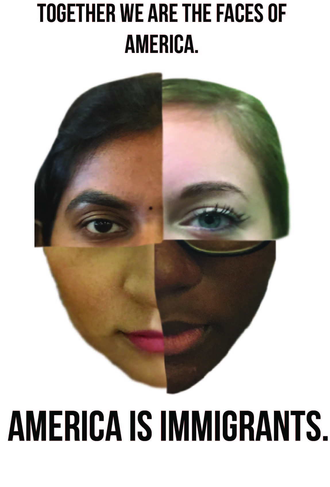 PHOTO: Four students faces were blended together to depict that America is made of immigrants. Students used in collage: Tyler Pullman, Nataly Florez, Amulya Donepudi, Stephanie Krail. Graphic by The Signal reporter, Liz Lopez.