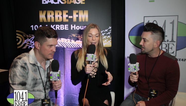 PHOTO: 104.1 KRBE DJ's Special K and Kevin Quinn interview LeAnn Rimes on Radio Row. Photo courtesy of E.J. Santillan and 104.1 KRBE.