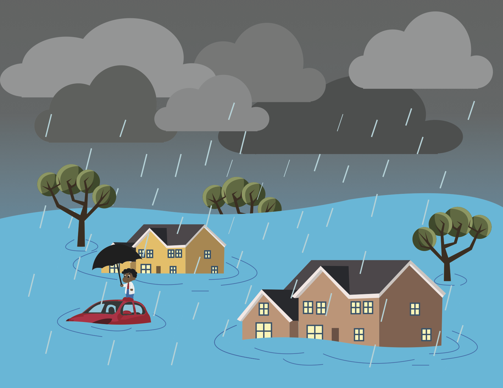 GRAPHIC: Heavy rainfall in Houston causes major flooding in low areas that is harmful and costly for Houstonians. Cartoon by The Signal reporter Aina Alleyne.