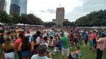 Pride festival attendees cooled off in the reflecting pool in Hermann Square. Photo courtesy of The Signal reporter Leif Hayman.