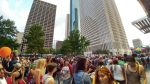 Crowds streamed out of the festival grounds to find a vantage point for the Houston Pride Parade. Photo courtesy of The Signal reporter Leif Hayman.