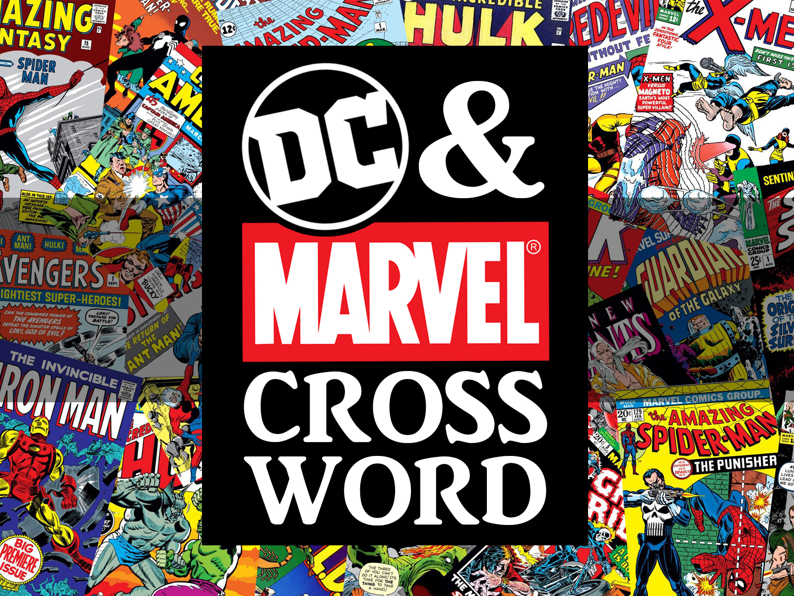 GRAPHIC: The words "DC & Marvel Crossword" are overlaid on a background of comic book covers. Graphic created by The Signal online editor, Krista Kamp.