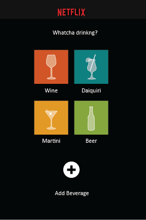 A Netflix user screen with different types of alcoholic beverages. Graphic created by The Signal reporter Anna Claborn.