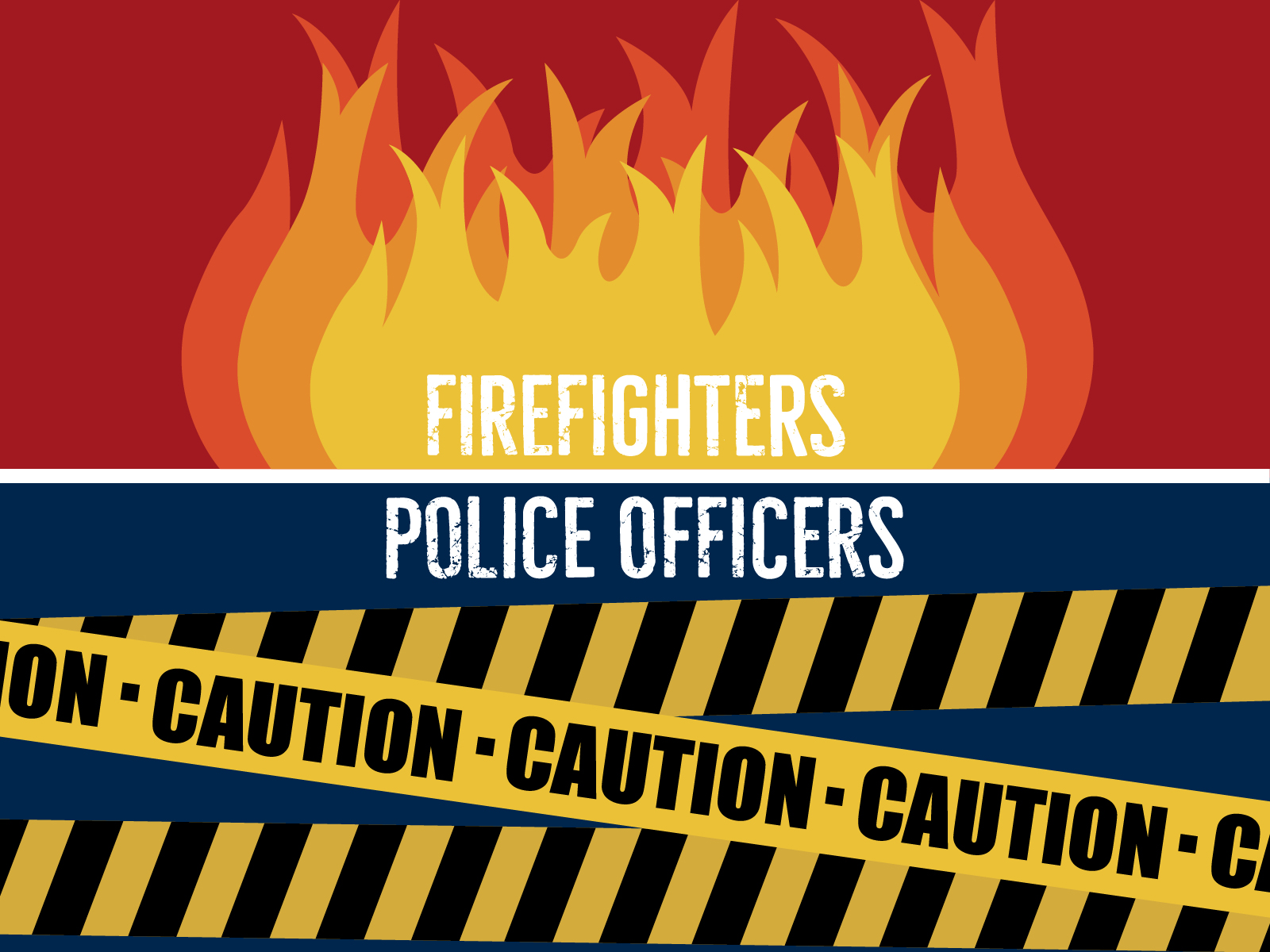 GRAPHIC: The words "firefighters" and "police officers" are over images of a fire and caution tape. Graphic created by The Signal online reporter, Krista Kamp.
