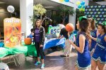 UHCL Spirit Squad member, Enely Alanis, playing mini basketball at the American Dental Association (ADS) booth with ADS member, Meghan Bhakta, at the 2017 I Heart UHCL Day event. Photo by Audience Engagement Coordinator Regan Bjerkeli.