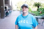 Jessica Clakley, anthropology major, proudly wearing a UHCL t-shirt she won during the 2017 I Heart UHCL Day event, Wednesday Oct 11. Photo by Audience Engagement Coordinator Regan Bjerkeli.