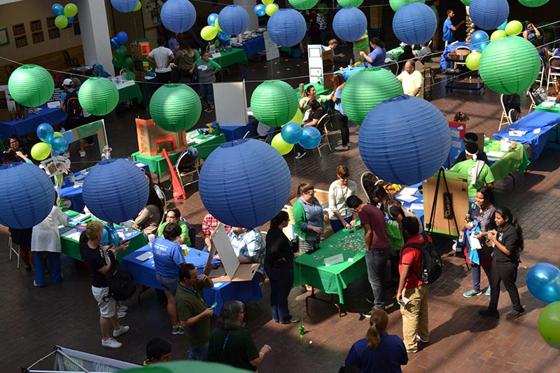 UHCL's colors overwhelm Atrium II at this year's I Heart UCHL Day. Photo by The Signal reporter Becky Shafter.