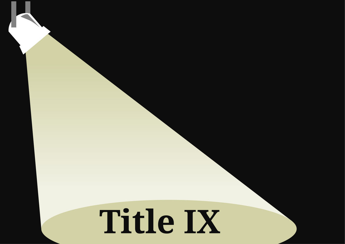 GRAPHIC: Dark background with a lit spotlight on the words Title IX. Graphic by The Signal reporter Jasmine Coney.