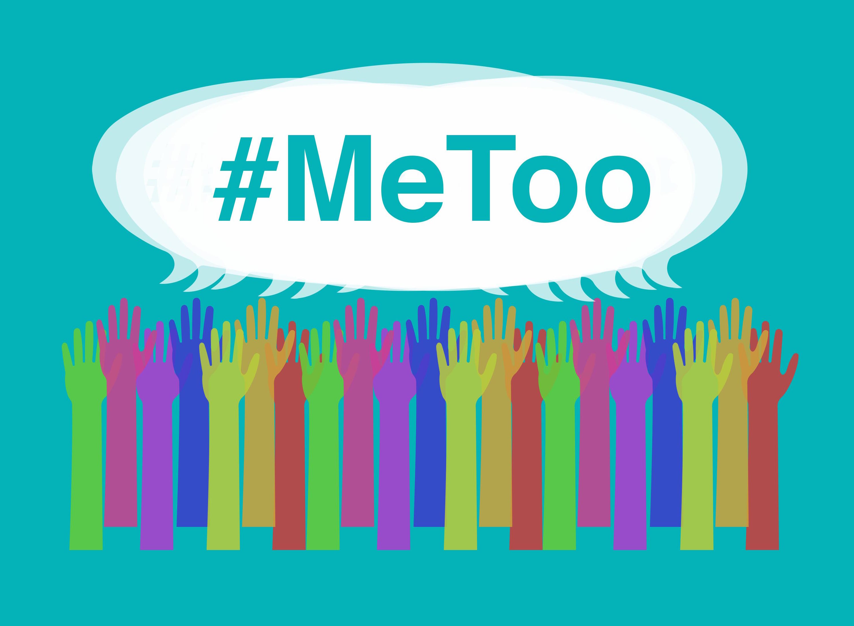 GRAPHIC: This graphic is for the #MeToo campaign. It shows many hands raised with thought bubbles above the hands saying #MeToo. Graphic by The Signal reporter Marielle Gomez.