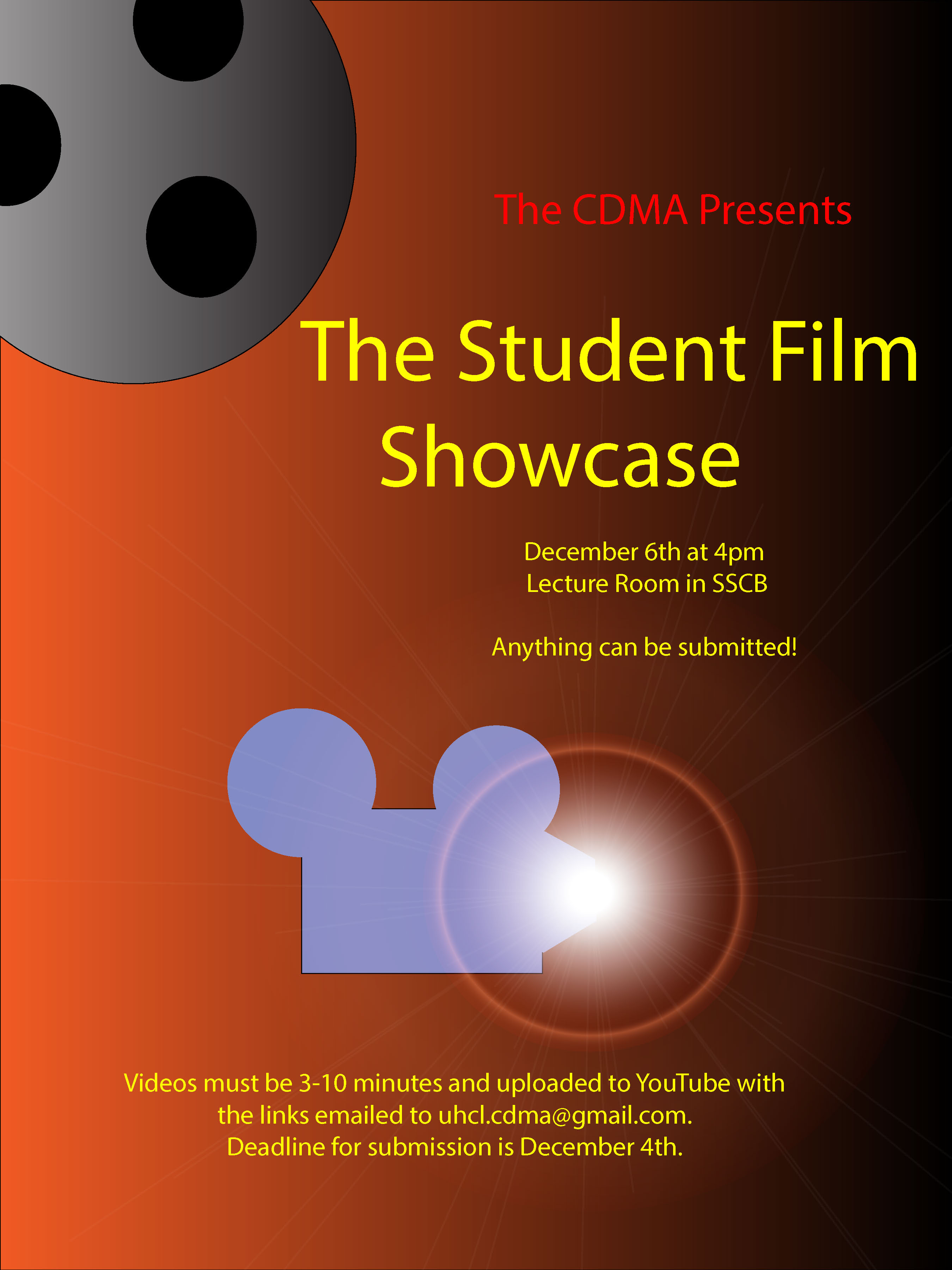 GRAPHIC: Flyer for the first Student Film Showcase during the fall 2017 semester. Photo courtesy of CDMA.