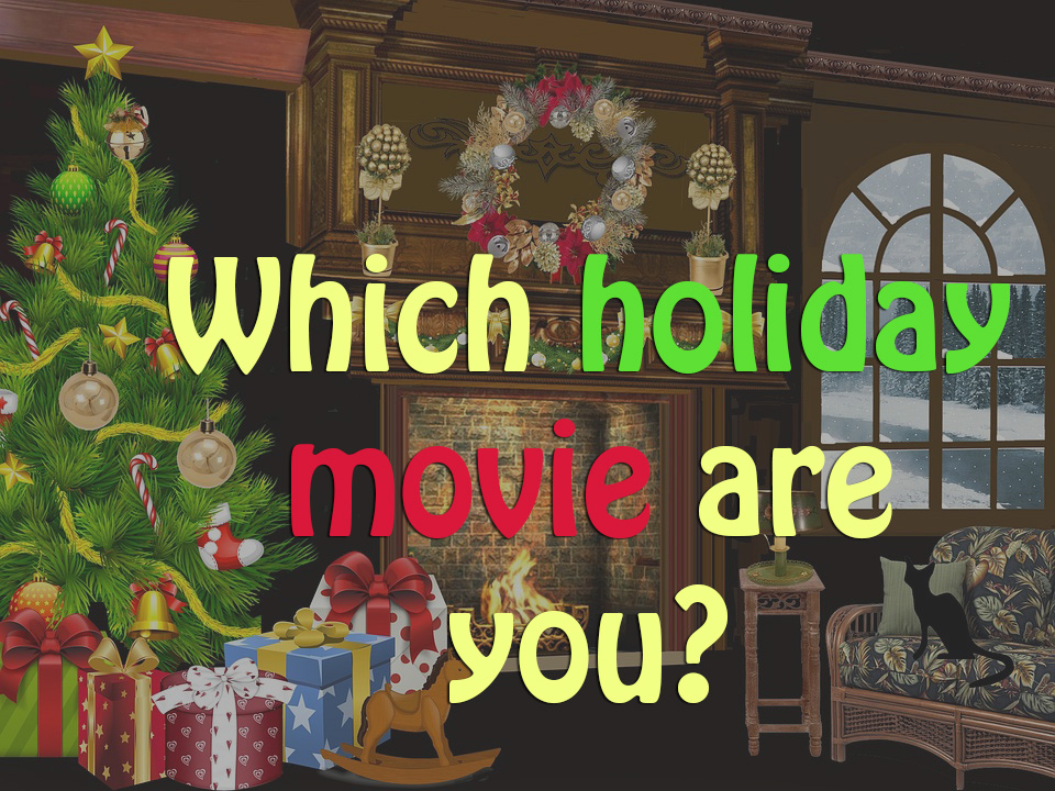 GRAPHIC: Christmas living room graphic with the text, "Which holiday movie are you?" Graphic by The Signal Managing Editor Brandon Peña.