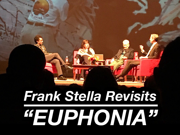 GRAPHIC: Frank Stella revisits "Euphonia" at Moore's Opera House for the anniversary of both the installation and of The Public Art of the University of Houston System. Image courtesy of Michaela Dillman and graphic by The Signal Online Editor, Alyssa Shotwell.