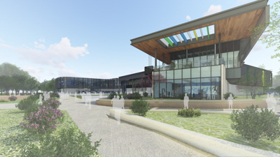 Computer generated rendering of UHCL Recreation and Wellness Center showing the 2nd floor walking track. Image Courtesy of SmithGroupJJR.