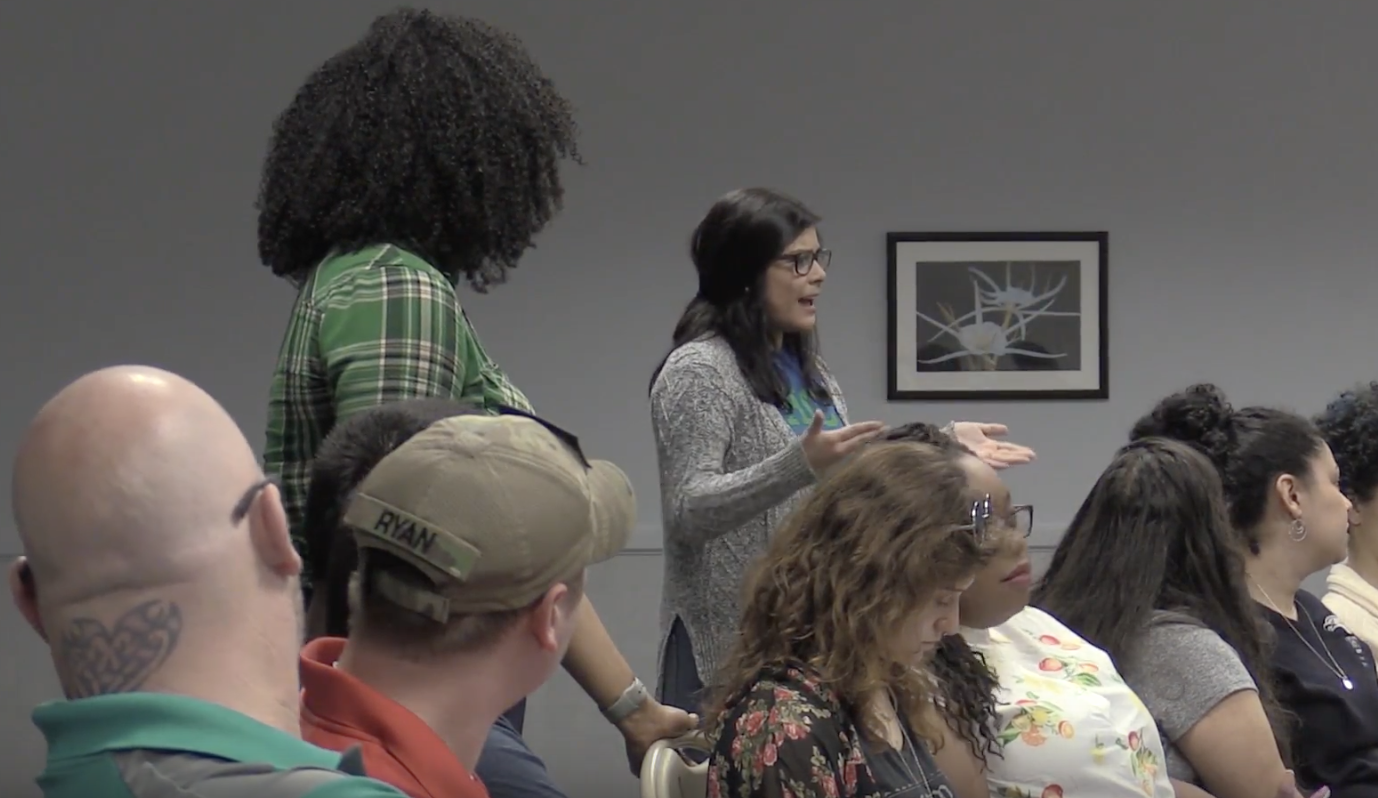SCREENSHOT: Turning Point USA President Kristy Ybarra speaks at the "Lets Talk About Guns" open forum moderated by Andrea Baldwin, lecture of communication. Screenshot by The Signal Managing Editor Brandon Peña.
