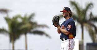 Gerrit Cole prepares to pitch in a simulated game at Astros spring training. Photo courtesy of Karen Warren, Houston Chronicle.