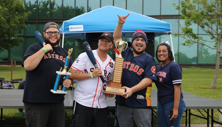 PHOTO: The World Series Champs team posing at the 2018 Chili Cook-off with their trophy for the SGA Award. Photo courtesy of the Office of Student Involvement and Leadership.