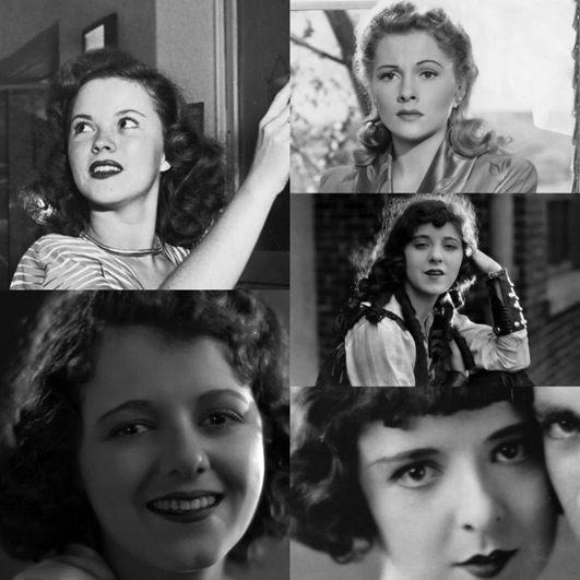 PHOTO: Collage of Golden Age actresses: Shirley Temple, Janet Gaynor, Joan Fontaine, Colleen Moore, Jobyna Ralston. Collage courtesy of Kate Gaddis.