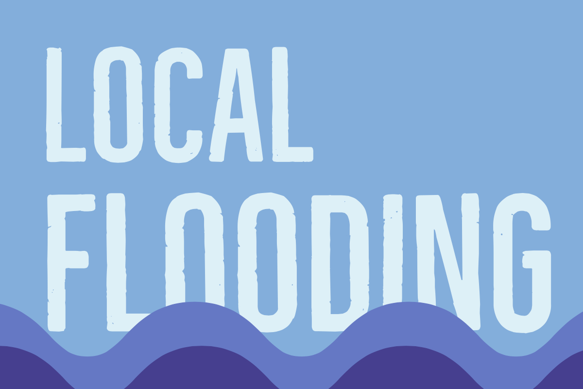 Graphic: Local flooding feature image. Rough text somewhat covered by minimalistic waves.