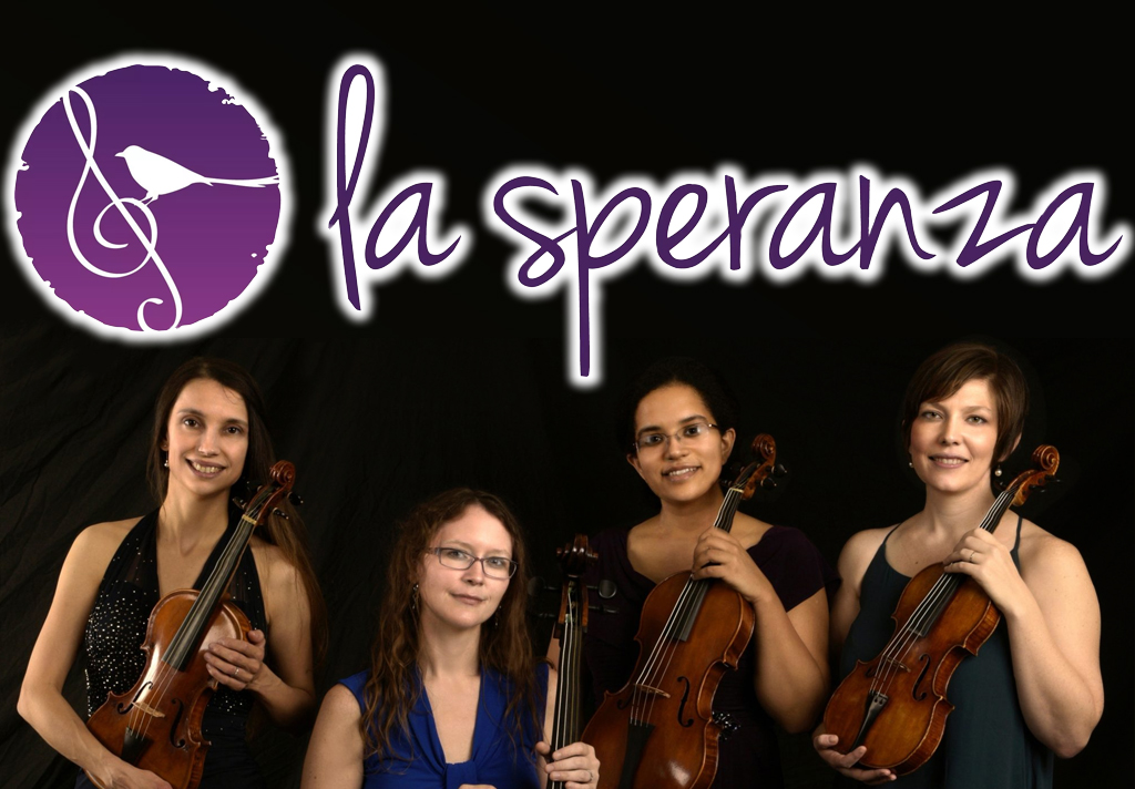 PHOTO: These are four string musicians in La Speranza. Left to right: Nadia Lesinska, Fran Koiner, Yvonne Smith and Joanna Becker. "Named after the Italian word for 'hope', La Speranza seeks to promote physical and emotional healing through their historically informed performances in Houston communities." Photo courtesy of La Speranza.