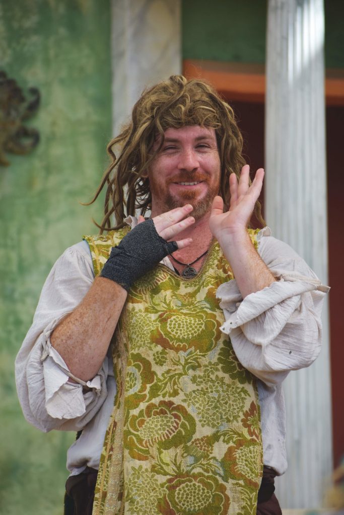 PHOTO: Comedian Patrick Hercamp of Sound & Fury swaps genders in the skit “Testaclese & Ye Sack of Rome.” Photo courtesy of Matthew Smith