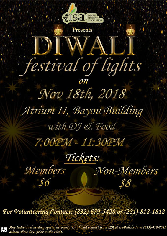 GRAPHIC:Poster promoting Diwali 2018 that UHCL ISA is hosting. Graphic courtesy of ISA.