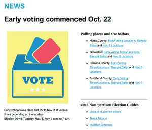 IMAGE: Crop of the email newsletter for Vol. 46, No. 30 - Oct. 30, 2018, the 2018 Midterm Election Special Edition. To view and/or download the newsletter, visit https://uhclthesignal.com/newsletter/FA2018_Newsletter_PDFs/Midterms_Issue_Oct_30_2018/Midterms_Issue_Oct_30_2018.pdf.