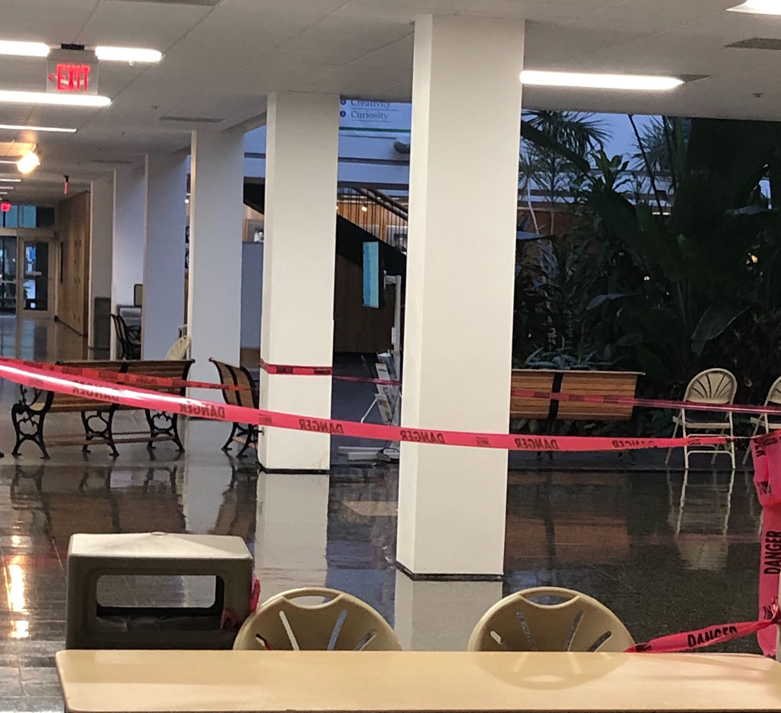 PHOTO: As part of renovation efforts by UHCL, the bulletin spaces in Atrium I have been removed. Additionally, the floors of the Bayou Building are being refurbished. Photo by The Signal Editor-in-Chief Brandon Peña.