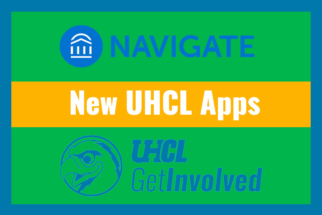 Graphic: "Navigate" and "GetInvolved" application logos with text: "New UHCL Apps." Graphic by The Signal Assistant Editor Miles Shellshear