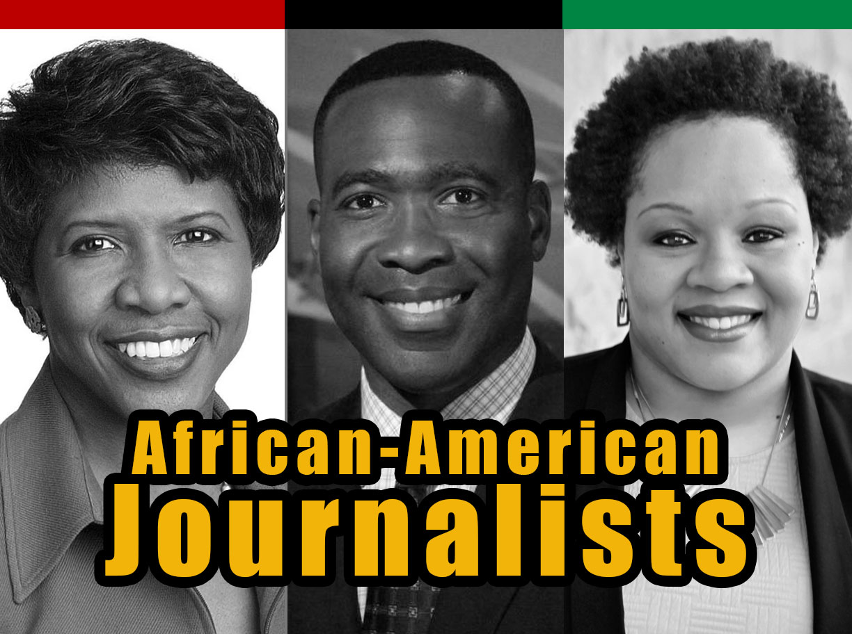 GRAPHIC: Collage of black journalists in celebration of Black History Month 2019. Pictured left to right: Gwen Ifill, Keith Garvin and Yamiche Alcindor. The colors above represent pan-Africa meaning relating to all people of African descent. Photos courtesy of Click2Houston, PBS News Hour and Essence. Graphic by The Signal Online Editor Alyssa Shotwell.