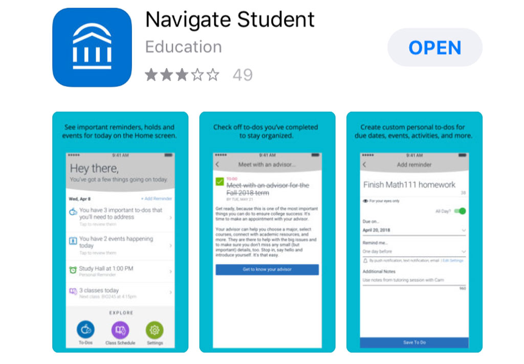 GRAPHIC: Screen shot of Navigate by EAB, available for download in both Apple and Android mobile app stores. Graphic created by The Signal reporter Sydney Cooper.