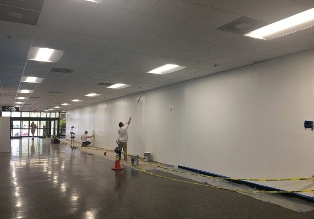 PHOTO: The main entrance hallway at the Bayou Building being painted. Photo by faculty adviser for student publications Taleen Washington