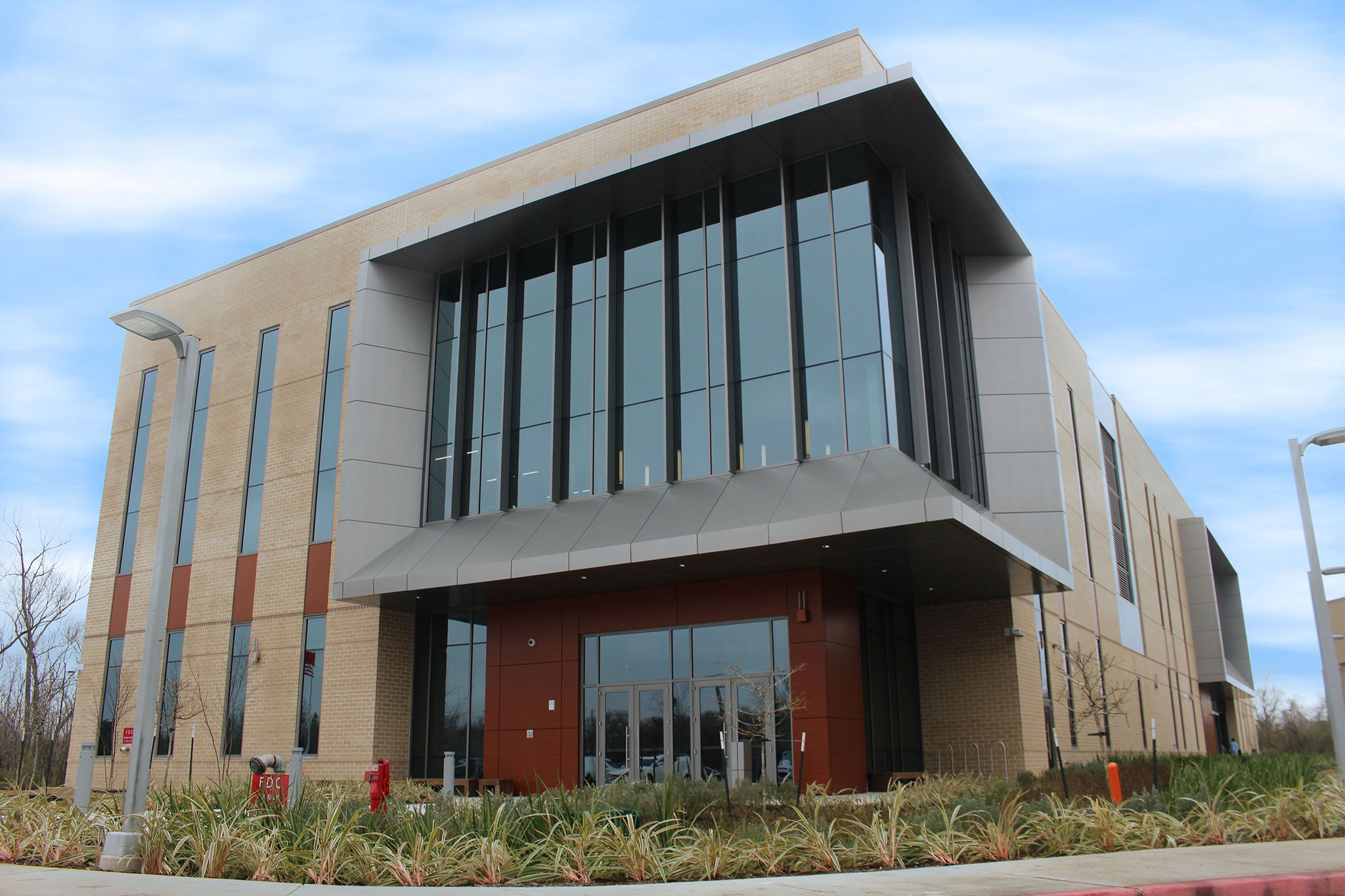 Photo: Front entrance of UHCL Pearland's new Health Sciences and Classroom Building.